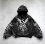 Fongt Retro Water Wash Hoodie Jacket With Handsome Eagle Print Hoodie New Products