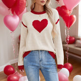 Fongt Autumn And Winter Hot Sweater Women Hit The Color Love Peach Collar Knitted Jersey Valentine's Day