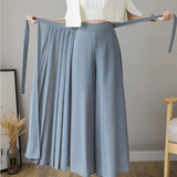 Fongt Women 2025 Early Spring New Korean Pressure Folded Skirt Broad Legs Long Pants