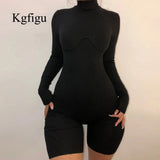 2021 New Arrival Women's Spring Black Sexy Shorts Set Tight Casual LONG SLEEVE