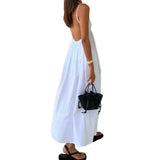 Fongt New Women's Temperament Sexy Bare Back Sleeveless Solid Color V Tie Sling Skirt Dress