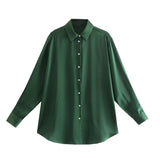 Fongt New Women's Autumn Printing Multi-Color Silk Sipping Long-Sleeved Collar Loose Shirt Top