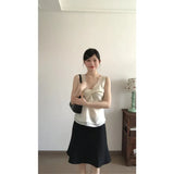Fongt Spice Girls Kinesi V-Neck Vest Small Top With Stylish Simple A-Word Thin Fishtail Half-Dress Woman Two-Case