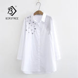Arrival Women Dot Embroidery Cotton White Shirt Turn Down Collar Long Sleeve Blouse Plus Size 4XL Tops Casual Feminina