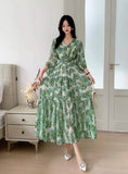 Fongt Retro Floral Dress Women's Spring And Summer Lantern Sleeve Design Sense Small Thousand Gold Princess Temperament Swing Holiday
