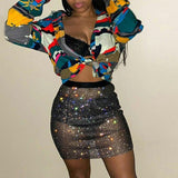 Women Solid Empire Hollow Out Slim Above Knee Skirts Shiny Rhinestone Fishnet Grid See Through Bodycon Package Hip Mini