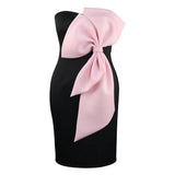Fongt Sexy One-Word Shoulder Dress With Chest-Colored Bow Dress Dress Dress Dress