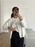 Fongt White With Soft Knitted Cardigan Female Retro Buckle Gray Wool Sweater Coat In Wind