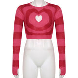 Heart Shape Hollow Out Sweaters Sweet Cute Sexy Long Sleeve O-Neck Knitted Pullovers Women 2021 Winter Casual