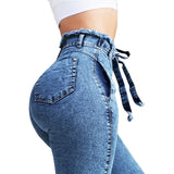 High Waist Jeans Women Streetwear Bandage Denim Jeans Femme Pencil Pants Skinny Casual Jeans