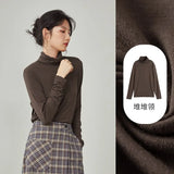 Women Pile Collar Solid Bottoming Shirt White Office Temperament Undershirt Women Winter Commuter Sweater