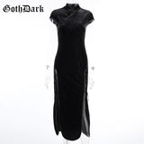 Dark Romantic Gothic Velvet Aesthetic Dresses Vintage Women Black Bandage SlitHem Bodycon Dress Sexy Evening Wear