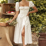 Fongt Women's New Broken Flower Collar Sexy Open Fork Spring Dress Women