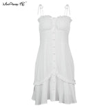 Cotton White Spaghetti Strap Sexy Bodycon Dress Women breasted Mini Sundress Summer Lace-Up Ladies Corset Dress