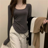 Fongt T-Shirt Women's Autumn And Winter New Trendy Ins Irregular Slim Students Casual Short Top Girls