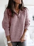 Winter Warm Pullover Sweater Women Fashion Solid Long Sleeve Knitwear Zip Neck Loose Knitted Sweater Jumper Top