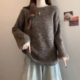 Fongt Good-Looking Pink Sea Hair Knitted Shirt Shoulder Sweater Women 2025 Autumn New Large-Size Fat Mm Medium Long Top
