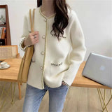 Fongt Fragrant Wind Coat Female Pearl Button Autumn Winter New Short Socialite Imitation Mink Down Small Knit Cardigan-Outfit