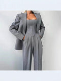 Fongt Women's Fashion Casual Suit Temperament Elegant Women's Blazer Trousers Three Pieces