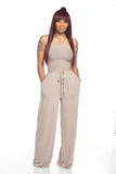 Fongt New Women's Casual Flat Shoulder Wrapped Chest Wide-Leg Jumpsuit-Outfit