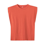 New Summer Women Tops shoulder pads Sleeveless tank 95% cotton pullover basic style Casual Femme T- shirts Ropa