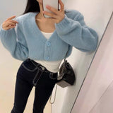 Fongt Version Of The Chic Temperament V Collar Short Knitted Cardigan Women's Spring And Autumn New Soft-Creinous Sweater Coat Thin