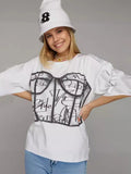 Fongt And Spicy Wind Shoulder Short-Sleeved Letter Printing T-Shirt Girl Spring Small Loose Thin Top Lady