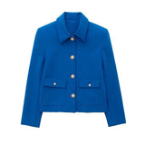 Women Fashion With Rhinestone Buttoned Jacket Coat Vintage Long Sleeve Patch Pockets Female Outerwear Chic Veste