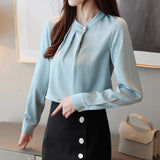 OL Workwear Blouse Shirt Women Plain Korean Long Sleeve Satin Top Female 2020 New Autumn White Chiffon Shirt Plus