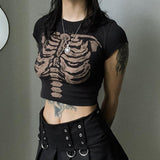 Fongt Dark Wind Round Collar Skeleton Slim High Waist Crop