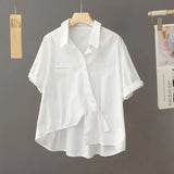Fongt Cotton Short-Sleeved Shirt Top Women Irregularly Put 2025 Summer Thin Small Small Short Shirt