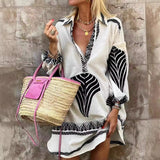 Fongt And Summer 2025 New Leisure Long Shirt INS Loose Vacation V-Neck Dress Woman