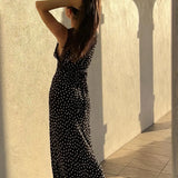 Fongt Summer New Sexy Temperament Lace Splice Wave Dot High Waist Slim Dress
