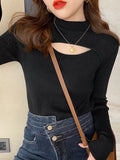 Hollow Out Black Sweater Women 2023 Autumn Winter Clothes Slim Turtleneck Pullovers Woman Long Sleeve Korean Knitted