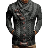 Fongt Men's Turtleneck Button Horn Buckle Knit Fashion Cardigan Men's