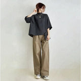 Fongt And South Korea In The Spring And Summer New Temperament Loose Sleeve Top + Loose Broad Leg Pants Two Sets Of Women