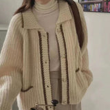 Women Baggy Panelled Korean Fashion S-3XL Pockets Sweet College Long Sleeve Кардиган Женский Temper Gentle Knitting