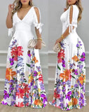 E-Commerce Ebay Women's Wear V Neckline Waist Printed Dress-Outfit