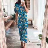 Fongt Women's Spring New Short-Sleeved Temperament Commute High-Waist Print Long Dress
