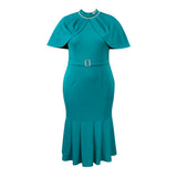 Fongt Fashion Cloak Sleeve Clam Dress Elegant Wind Party Fishtail Dress Party Dress