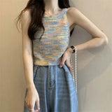 Thin Interior Hollow Retro Color Hanging Neck Knitting Top Sexy Sweet Hottie Vest Sling