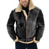 Fongt New Imitation Leather Velvet Men's Coat Winter Warm Fur Jacket Thick Collar Bump