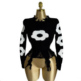 Fongt Hole Tuxed Sweater Dark Long Sleeve Loose Knitted Shirt