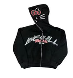 Fongt And Winter New Foam Plus Water Drill Loose Hooded Hooded Hooded Kitty Cat Print Jacket Hot