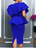 Fongt Women's Fashion Elegant Lotus Leaf Side Dress Women's Dress African Dress
