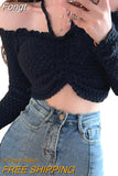 Women Sexy Off Shoulder T-shirts Autumn Winter 2023 Crop Top Clothing y2k Harajuku Luxury Vintage Long Sleeve Top