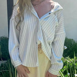 Vintage Striped Loose Long Sleeve Blouse-Outfit