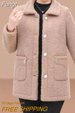 Jacket Women Fleece Warm Lamb Wool Coat 2023 New Solid Long-Sleeved Outerwear Middle-aged Female Basic Coat Oversize 5XL 703-0-Outfit