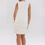 Fongt Spring And Summer Temperament Commuting Simple Pure Color Metal Button V-Neck Sleeveless Dress-Outfit