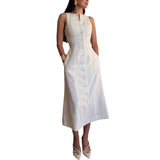 Fongt Summer New Women's Sleeveless Button Waist Temperament Fashion Dress Women